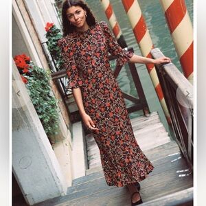 RHODE Black and Red Floral Long Sleeve Dress